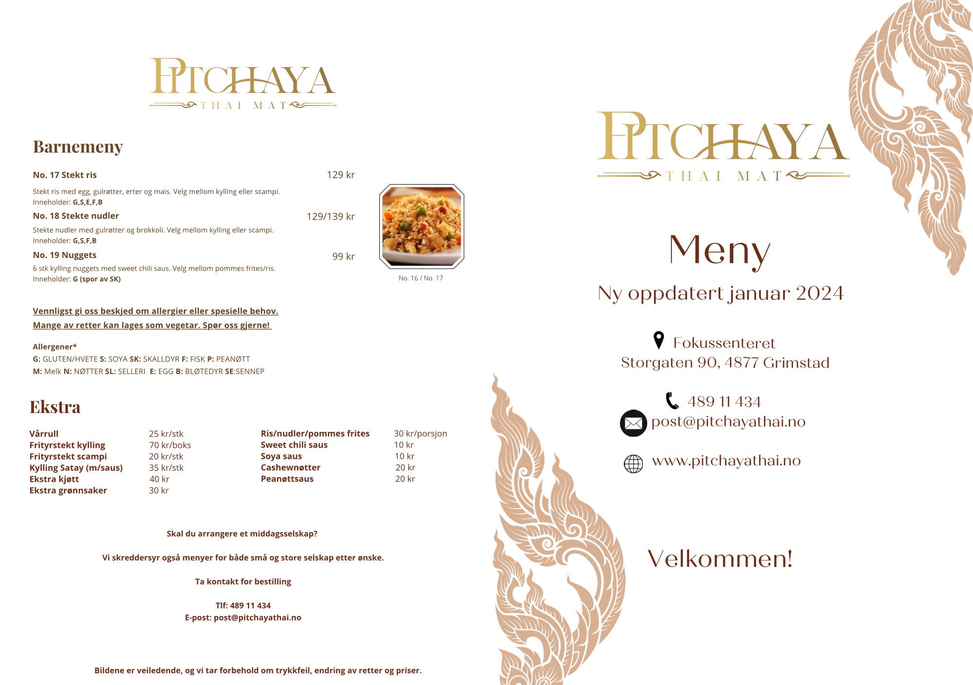 Pitchaya thai mat meny forside